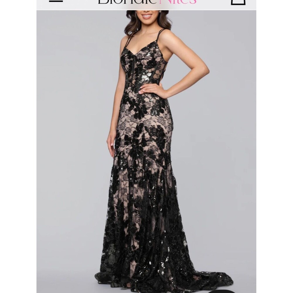 BLONDIE NITES DEBBIE" LONG SEQUIN CORSET TRUMPET GOWN SIZE 1 NWT